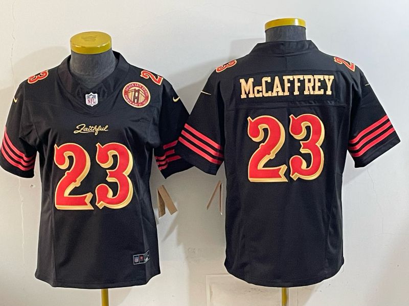 Youth 2026 San Francisco 49ers #23 Mccaffrey Black gold Nike Limited NFL Jersey style 05